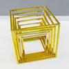 Decorative Flowers Wreaths Shiny Gold-Plated Geometric Shelf With Gilded/Acrylic Cover Artificial Flower Ball Stand Wedding Centerpiece Scene Layout Frame 230313