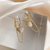 Dangle Earringsレディースファッションジュエリーイヤーライン高品質のクリスタルジルコンパールタッセルハート長い光沢のあるラブイヤリングアクセサリー