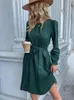 Casual Dresses Jim Nora Women Elegant Floral Printed Midi Pleated Dresses Spring Summer Casual O Neck Long Sleeve Ladies Chic Belt Fold Dress 230313