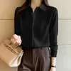 Women's Blouses Shirts Silk Shirts 8 Colors Spring Women White Long Sleeve Blouse Office Lady Satin Silk Tops Woman Basic Bottoming Autumn T11001X 230313