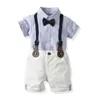 衣類セットサマーボーイセット紳士ドレスチルドレンウェディングスーツシャツショーツキッズバースデーパーティー衣装弓の赤ちゃんの服