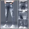 Männer Jeans Hohe Qualität Grau Stretch Slim Fit Designer Mode Druck Dekor Casual Sexy Straße männer kleidung 230313