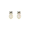 Boucles d'oreilles pendantes coréenne ovale opale goutte pour les femmes mode nœud papillon mariage oreille bijoux filles vêtements quotidiens accessoires