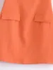 Casual jurken cos lris lente dames mode all-match oranje pocket sling vierkante kraag taille mini jurk 22323