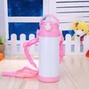 12oz sublimatie sippy cup roestvrijstalen waterfles met stro touw dubbele wand geïsoleerde siliconen mondstuk kinderen