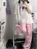 Dżinsy damskie houzhou y2k workowate różowe kobiety Kawaii Koreańska moda nadmierna niska noga dżinsowa dżins
