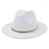 Beret Style Black Wide Brim Prosty Panama Solid Finel Fedoras Hat Kobiet sztuczny wełniany mieszanka Jazz Capmz01