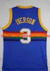 #55 Dikembe Mutombo Jerseys #3 Allen Iverson Jersey #15 Carmelo Anthony Jersey Rood Blauw Wit Gestikt