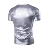 Men's T Shirts 2023 Fashion Men T-shirts Short Casual V-Neck Silver Gold Shirt Tops Tees Male Clothing Summer Men's