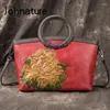 Abendtaschen Johnature Echtes Leder Luxus Handtaschen Frauen Tasche 2023 Retro Natur Rindsleder Handgemachte Prägung Schulter Crossbody