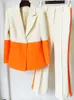 Pantalon deux pièces pour femmes HIGH QUALITY est 2023 Star Style Fashion Designer Runway Suit Set Single Button Color Block Blazer Flare 230313