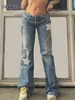 Damesjeans WeeKeek Vintage Star Jeans Pocket Stitching rechte denim broek vrouwen y2k streetwear casual broek Harajuku lage stijging capris 230311