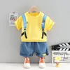 衣類セット夏の男の子の服セット半袖シャツトップジャンショーツ2PCS紳士1 2 3 4年のキッズホリデービーチの衣装