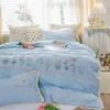 مجموعات الفراش PTETTY الطازجة التطريز البرية Seersucker Cover Cover Cotton Loft Wightweight Set 4pcs Bed Sheetcases