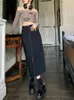 Spódnice Kobiety dżinsowe retro umyte Ulzzang High talia Streetwear Vintage All-Match Front-Slit Design Chic Student Mid-Calf 230313