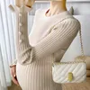 Maternity Sweaters 2305 Autumn Winter Knitted Long Chic Ins Elegant A Line Slim Dress Clothes for Pregnant Women Pregnancy 230313