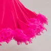 Stage Wear Ballroom Dance Skirts Women Waltz Skirt Pink Flamenco Feather Modern Costumes Female XXXL