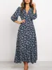 Casual Dresses Long Dress Floral Print Lantern Sleeve Kjol A-Line Overdimensionerad mantel Spring Summer Korea Elegant Vintage Dresses for Women 230313