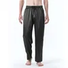 Mensbyxor Mense Solid Color Silk Pyjamas europeisk storlek Längd imitation Silkbyxor Herrens bekväma hembyxor Yoga Pants Casual Pant 230313