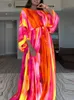 Casual Dresses VONDA Bohemian Dress Oversized Women Long Sleeve O Neck Party Vestido Spring Floral Printed Maxi Robe Femme Formal Sundress 230313