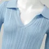 カジュアルドレス女性のセクシーなラペルクロップド長袖スリットニットセータードレス