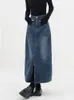 Skirts SHENGPALAE Vintage Wash Blue Color Skirt Women High Waist Midi Long Split Hem Loose Simple Basic Skirts Female Spring 5R888 230313