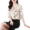 Dames blouses elastische twill satijnen zijden boog shirt dames 2023 lente jurk golf stip backing professionele moerbei top