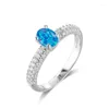 Anneaux de mariage bleu blanc opale ovale pierre anneau femme luxe cristal fiançailles Vintage or argent couleur pour femmes bijoux