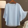 Women's Blouses Fashion Brand 2023 Top Summer Dress Foreign Style Trumpet Sleeves Size Thin Middle-sleeved Chiffon Shirt Women