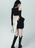 Casual Dresses Bodycon Sticked Sexig koreansk stil Mini Dress Woman Y2K tröja Fest Pure Color Spring Short Elegant