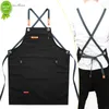 새로운 2021 New Fashion Unisex Work Apron for Men 캔버스 검은 앞치마 자치