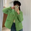 Jackets femininos Green coreano franjas tweed jaqueta feminina primavera outono designer de moda longa manga longa vintage casaco curto elegante luxo