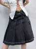 Skirts Cuteandpsycho Vintage Y2K Preppy Style Denim Skirts Japanese Chic Pockets Cargo Pleated Skirts Aesthetic Cute Midi Bottoms 90s 230313