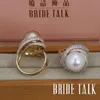Wedding Rings Bride Talk Mode Brand Women Pearl Ring Cubic Zirconia Twisted Lines Luxe vingerringen Elegante sieraden voor bruiloftsfeest 230313