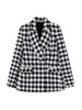 Women's Suits Blazers TRAF Women Fashion Houndstooth Checkered Tweed Blazer Coat Vintage Long Sleeve Flap Pockets Female Outerwear Chic Veste 230311