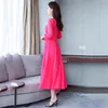 Casual Dresses Summer Dress Green 4XL Plus Size 2023 Spring Pink Elegant Slim Chiffon Long Sleeve Chic Vestidos Feminina JD37