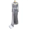 Lässige Kleider IDress Sparkly Abendkleider Frauen Langarm Sheer Mesh Patchwork Maxi Bodycon Hochzeitskleid Nachtclub Party