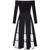 Sukienki swobodne Yigelila Spring Fashion Women Black Dress Slash Neck długie rękawy Elegancka sukienka A-Line Dinner Party Sukienka Mid-Calf 65241 230313