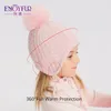 Casquettes Chapeaux ENJOYFUR enfants hiver tricot chapeaux pour fille garçon fourrure naturelle pompon enfants Bonnets chaud épais mignon bébé extérieur oreillette Bonnets 230313