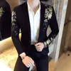 Men's Suits Blazers Luxury Gold Print Blazer Slim Fit Men Blazer Stage Cloth Social Party Wedding Dress Male Black Suit Jacket 230313