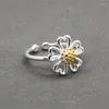 Anelli a grappolo Promozione Pianta etnica Fiore cavo Golden Cute Daisy Apertura Anello regolabile Gioielli in argento sterling 925 per donna Femmina