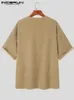 القمصان للرجال Incerun Men T Shirt corduroy o-neck نصف الأكمام الشارع الشارع ألوان صلبة أزياء الرجال الملابس فضفاضة camisetas s-5xl 7 230313