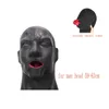 Маски для вечеринок 3D латекс -капюшон резиновая маска закрытые глаза фетиш с красным ртом кляп оболочка с пленкой.