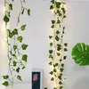 Flores decorativas 10m Plantas artificiais de videira pendurada folhas verdes de 5m Luzes de cordas LED Garland Fake Home Garden Wall Party Decoração