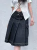 Skirts Cuteandpsycho Vintage Y2K Preppy Style Denim Skirts Japanese Chic Pockets Cargo Pleated Skirts Aesthetic Cute Midi Bottoms 90s 230313