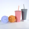 16オンスのプラスチックタンブラーカラー10色ダブルウォールプラスチックストローカップ幅幅の口とストローキャンディーカラー再利用可能なカップT9I002255