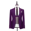 Men's Suits Hight Quality Burgundy 3 Pieces Men Houndstooth Vest Pants Groom Dress Male Tuxedo Mens Wedding Prom Man Blazer