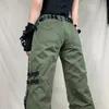 Damesbroek capris verbinding lage taille lading gothic punk baggy retro kawaii broek grunge groen zipper jeans vrouwen Koreaanse joggingbroek 230313