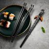 Pałeczki 5 par japońskie chińskie patyki sushi metalowe koreańskie pudełko prezentowe Zdrowe zastawa stołowa ze stopu