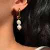 Boucles d'oreilles créoles perles d'eau douce irrégulières pendentif gland cercle rond pour femmes filles acier inoxydable bureau bijoux cadeau
